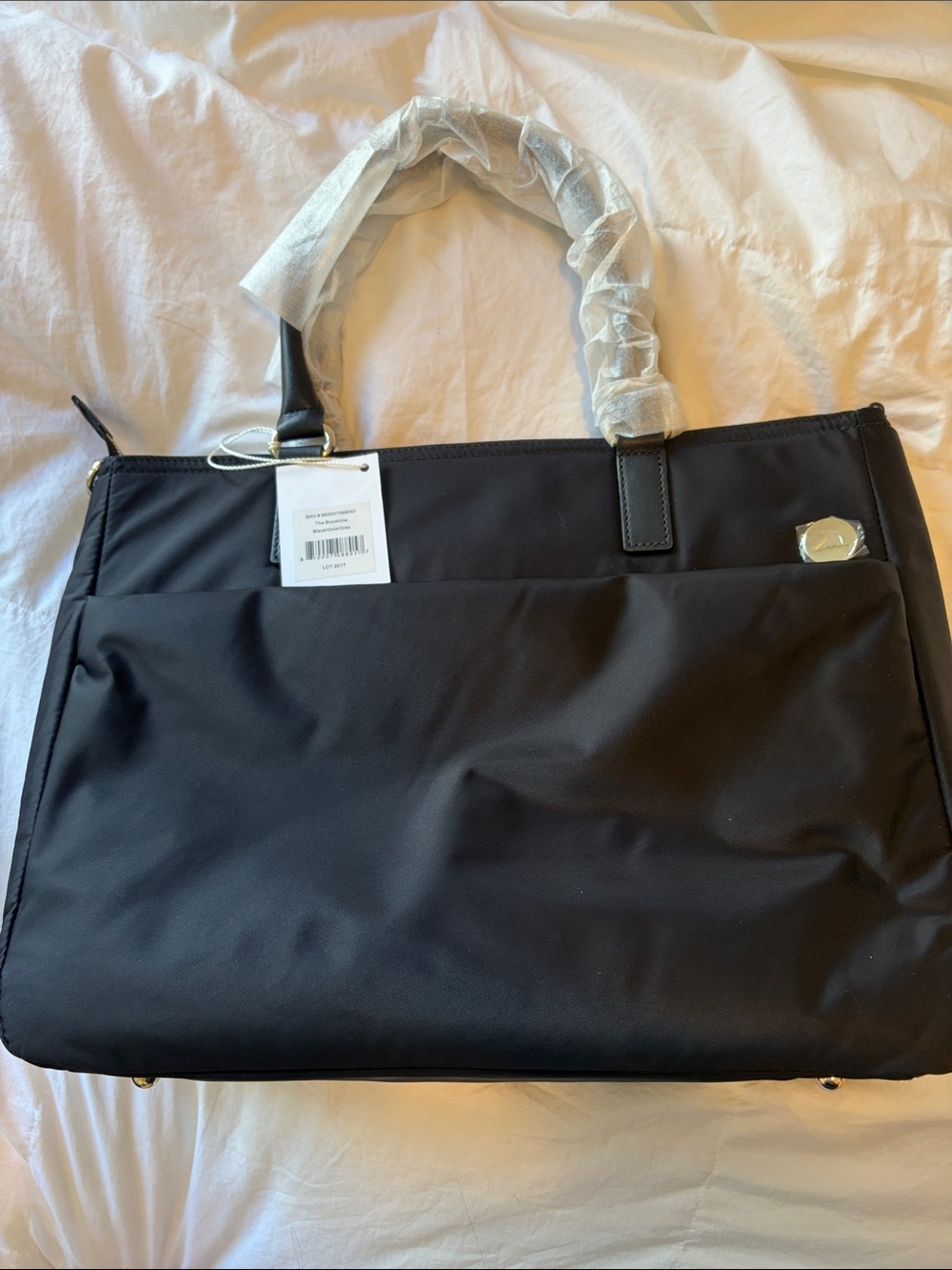 Lo & Sons - Black Nylon Tote Bag with Gold Accent, Light Grey Interior